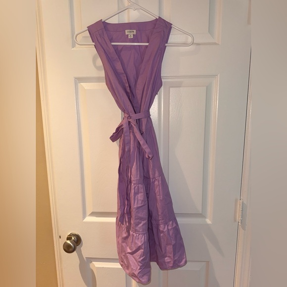Like New J. Crew Wrap Sleeveless Dress Purple BR910 Tiered Cruise Beach Size:0 - Picture 2 of 7